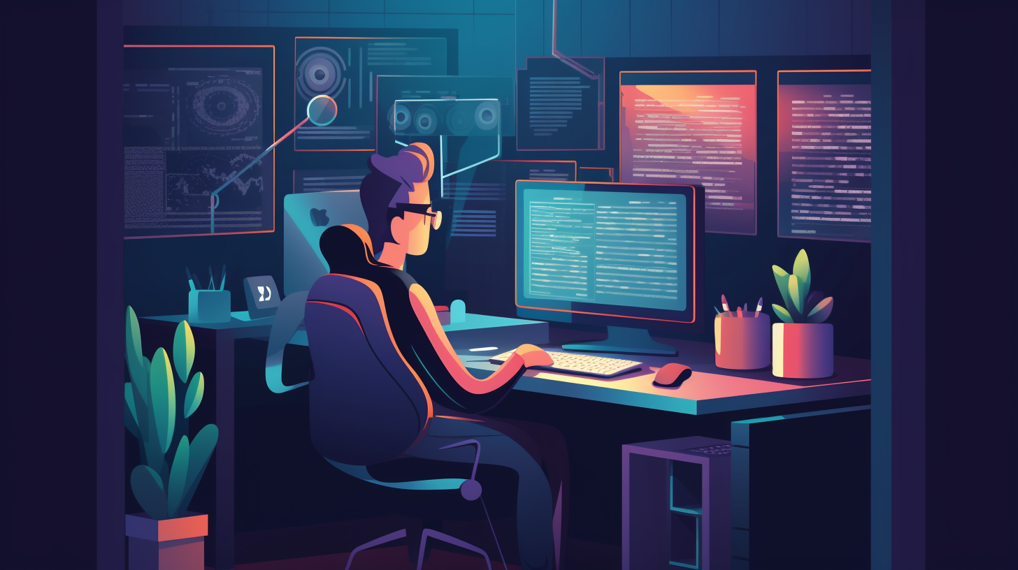 An illustration of a user sitting in front of his computer
