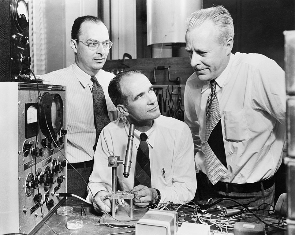 John Bardeen, William Shockley and Walter Brattain, the inventors of the transistor, 1948.